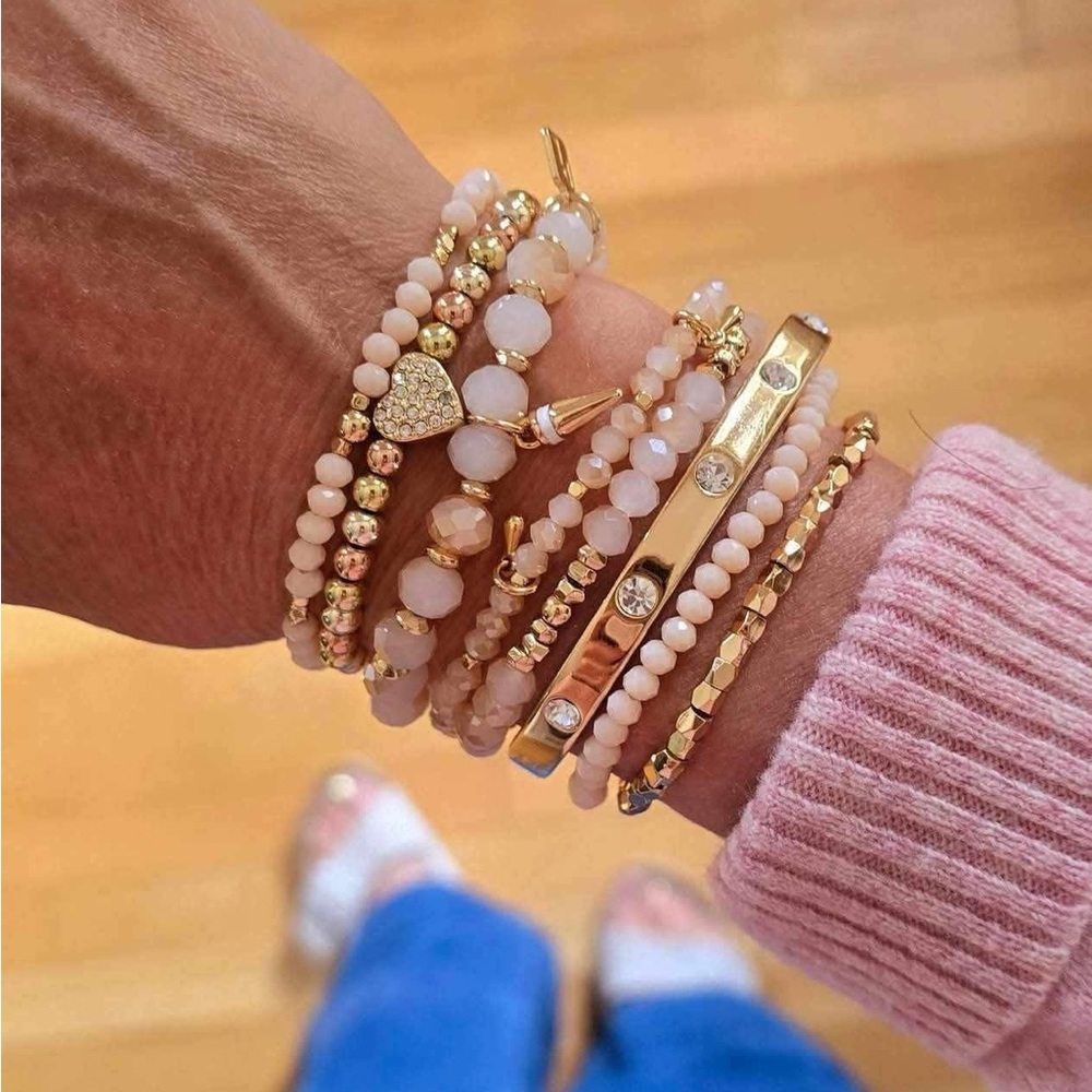 CREME- Park Lane Gold and Cream Beaded Bracelet Collection- set of 5